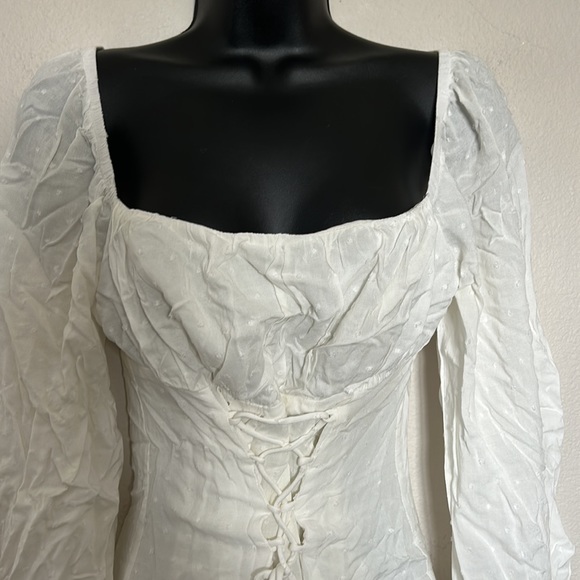 Princess Polly Fauce White Long Sleeve Lace Up Front Square Neck Swiss Dot Dress - Picture 6 of 13